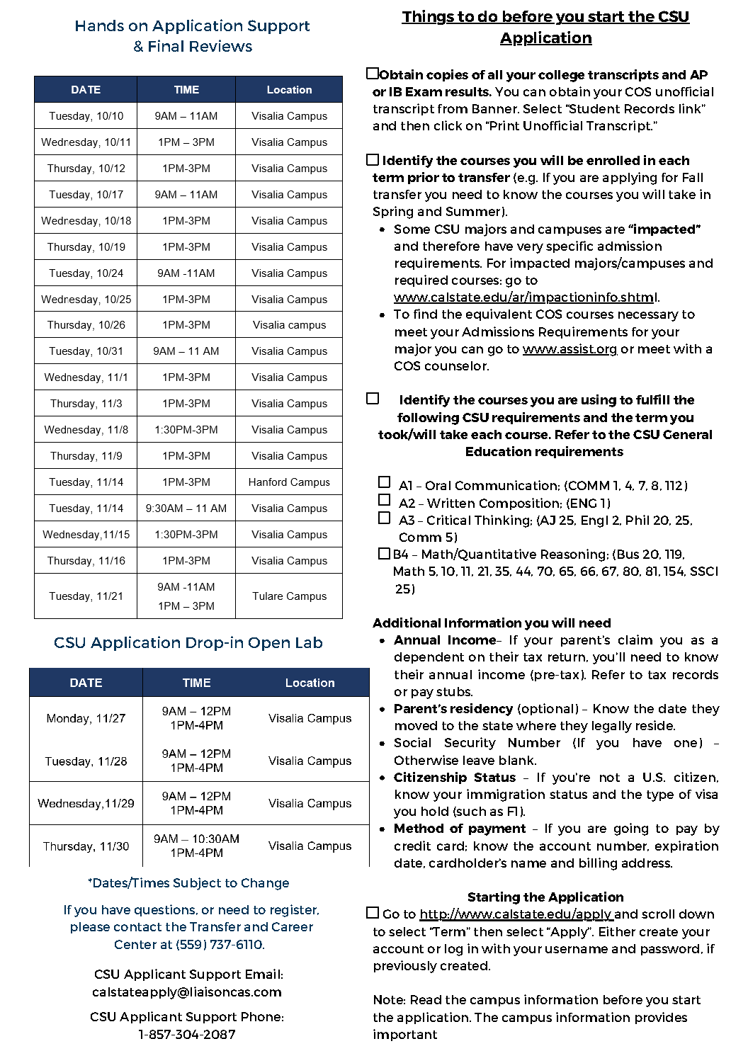 College of the Sequoias CSU/UC Fall 2024 Transfer Information